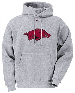 Arkansas Razorbacks Grey College Logo Tackle Twill Embroidered Logo Hoody Sweatshirt By Nike Team Sports