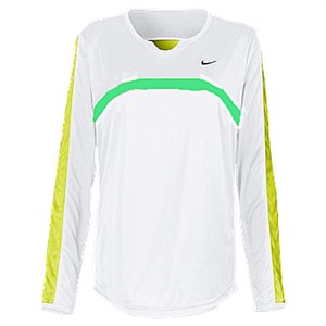 Nike Women's White/Light Green Tempo Dri-FIT Long Sleeve Top